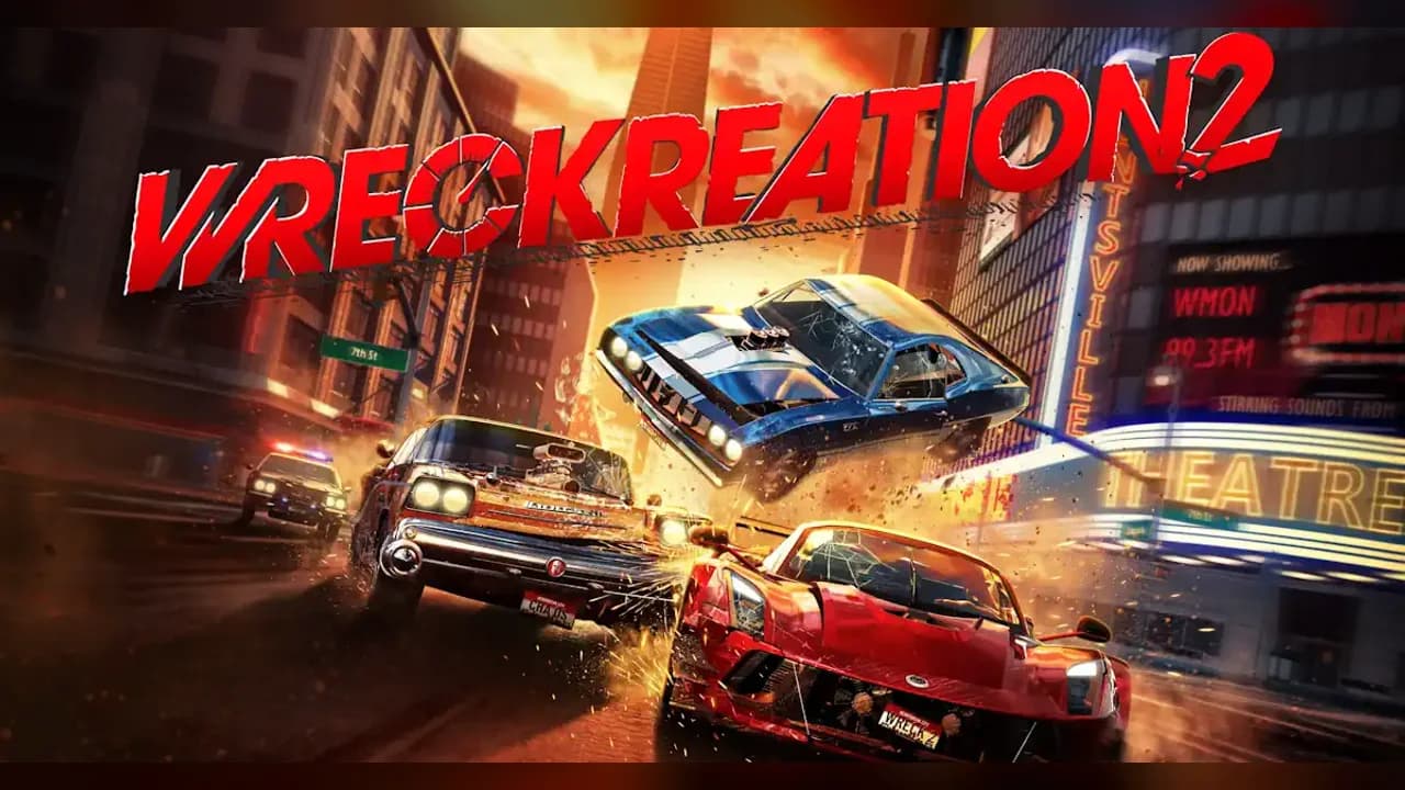 Arte conceitual oficial de Wreckreation 2 com carros esportivos em disputas de alta velocidade
